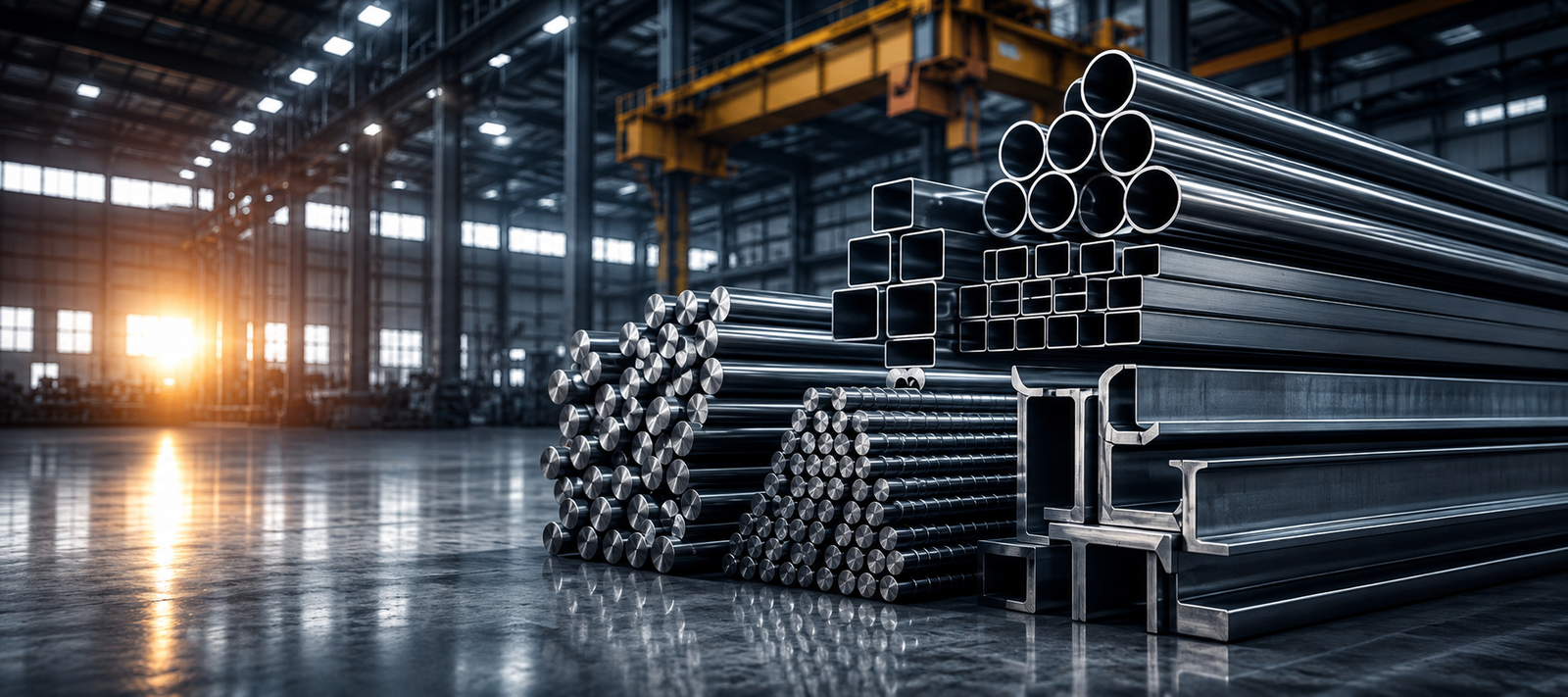 Steel sections and bars in stock at the Raipur Steel Mart yard